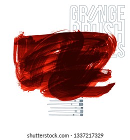 Red brush stroke and texture. Grunge vector abstract hand - painted element. Underline and border design.