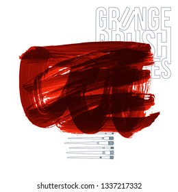 Red brush stroke and texture. Grunge vector abstract hand - painted element. Underline and border design.