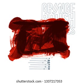 Red brush stroke and texture. Grunge vector abstract hand - painted element. Underline and border design.