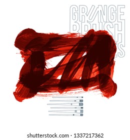 Red brush stroke and texture. Grunge vector abstract hand - painted element. Underline and border design.