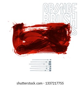 Red brush stroke and texture. Grunge vector abstract hand - painted element. Underline and border design.