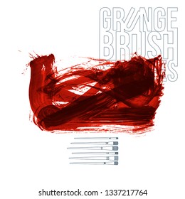 Red brush stroke and texture. Grunge vector abstract hand - painted element. Underline and border design.