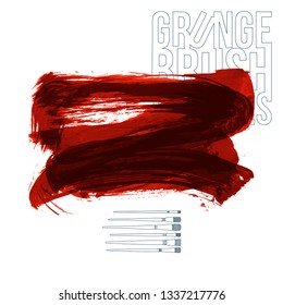 Red brush stroke and texture. Grunge vector abstract hand - painted element. Underline and border design.