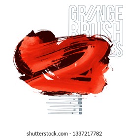 Red brush stroke and texture. Grunge vector abstract hand - painted element. Underline and border design.