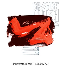 Red brush stroke and texture. Grunge vector abstract hand - painted element. Underline and border design.