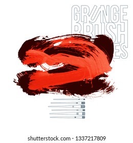 Red brush stroke and texture. Grunge vector abstract hand - painted element. Underline and border design.