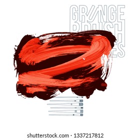 Red brush stroke and texture. Grunge vector abstract hand - painted element. Underline and border design.
