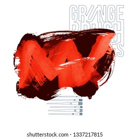 Red brush stroke and texture. Grunge vector abstract hand - painted element. Underline and border design.