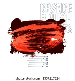 Red brush stroke and texture. Grunge vector abstract hand - painted element. Underline and border design.
