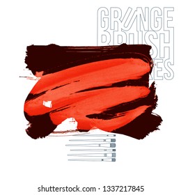 Red brush stroke and texture. Grunge vector abstract hand - painted element. Underline and border design.