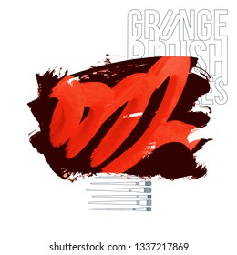 Red brush stroke and texture. Grunge vector abstract hand - painted element. Underline and border design.