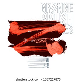 Red brush stroke and texture. Grunge vector abstract hand - painted element. Underline and border design.