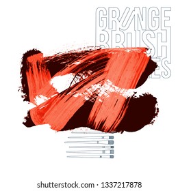 Red brush stroke and texture. Grunge vector abstract hand - painted element. Underline and border design.