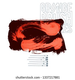 Red brush stroke and texture. Grunge vector abstract hand - painted element. Underline and border design.