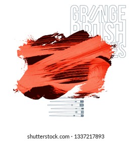 Red brush stroke and texture. Grunge vector abstract hand - painted element. Underline and border design.