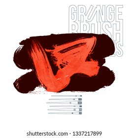 Red brush stroke and texture. Grunge vector abstract hand - painted element. Underline and border design.