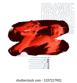 Red brush stroke and texture. Grunge vector abstract hand - painted element. Underline and border design.