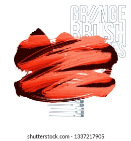 Red brush stroke and texture. Grunge vector abstract hand - painted element. Underline and border design.