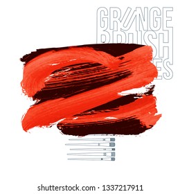 Red brush stroke and texture. Grunge vector abstract hand - painted element. Underline and border design.