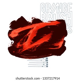 Red brush stroke and texture. Grunge vector abstract hand - painted element. Underline and border design.
