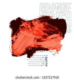 Red brush stroke and texture. Grunge vector abstract hand - painted element. Underline and border design.