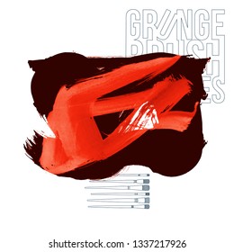 Red brush stroke and texture. Grunge vector abstract hand - painted element. Underline and border design.