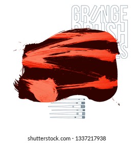 Red brush stroke and texture. Grunge vector abstract hand - painted element. Underline and border design.