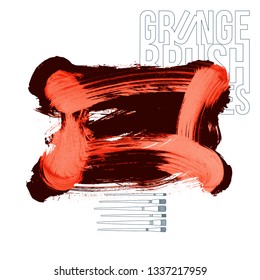 Red brush stroke and texture. Grunge vector abstract hand - painted element. Underline and border design.