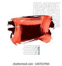 Red brush stroke and texture. Grunge vector abstract hand - painted element. Underline and border design.