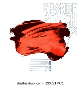 Red brush stroke and texture. Grunge vector abstract hand - painted element. Underline and border design.