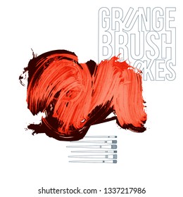 Red brush stroke and texture. Grunge vector abstract hand - painted element. Underline and border design.