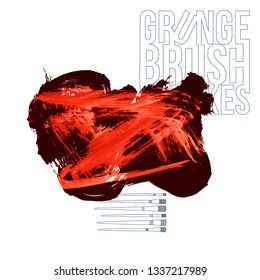 Red brush stroke and texture. Grunge vector abstract hand - painted element. Underline and border design.