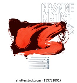 Red brush stroke and texture. Grunge vector abstract hand - painted element. Underline and border design.
