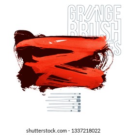 Red brush stroke and texture. Grunge vector abstract hand - painted element. Underline and border design.