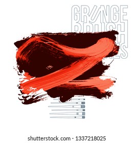 Red brush stroke and texture. Grunge vector abstract hand - painted element. Underline and border design.