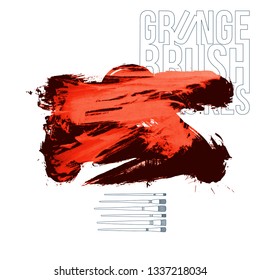Red brush stroke and texture. Grunge vector abstract hand - painted element. Underline and border design.