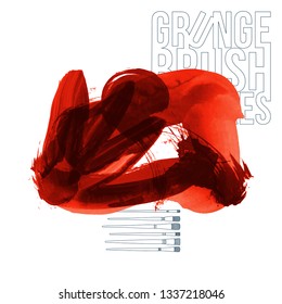 Red brush stroke and texture. Grunge vector abstract hand - painted element. Underline and border design.