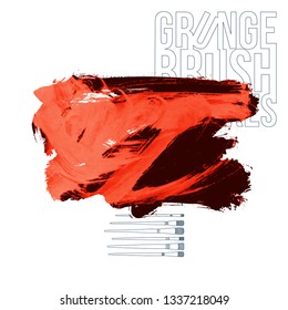 Red brush stroke and texture. Grunge vector abstract hand - painted element. Underline and border design.