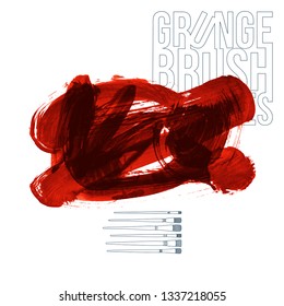 Red brush stroke and texture. Grunge vector abstract hand - painted element. Underline and border design.