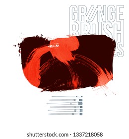 Red brush stroke and texture. Grunge vector abstract hand - painted element. Underline and border design.