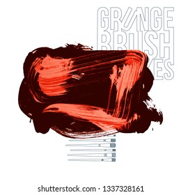 Red brush stroke and texture. Grunge vector abstract hand - painted element. Underline and border design.