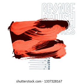 Red brush stroke and texture. Grunge vector abstract hand - painted element. Underline and border design.