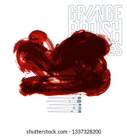 Red brush stroke and texture. Grunge vector abstract hand - painted element. Underline and border design.