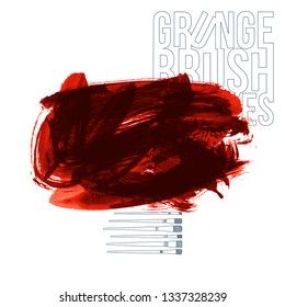 Red brush stroke and texture. Grunge vector abstract hand - painted element. Underline and border design.