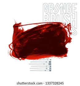 Red brush stroke and texture. Grunge vector abstract hand - painted element. Underline and border design.