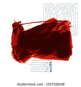 Red brush stroke and texture. Grunge vector abstract hand - painted element. Underline and border design.