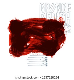 Red brush stroke and texture. Grunge vector abstract hand - painted element. Underline and border design.