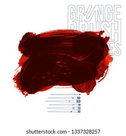 Red brush stroke and texture. Grunge vector abstract hand - painted element. Underline and border design.