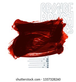 Red brush stroke and texture. Grunge vector abstract hand - painted element. Underline and border design.