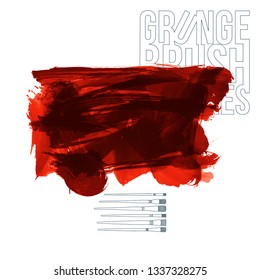 Red brush stroke and texture. Grunge vector abstract hand - painted element. Underline and border design.